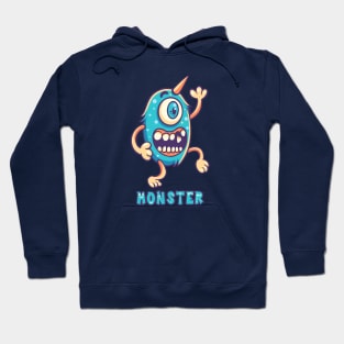 Blue Monster One Eye Text Hoodie